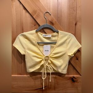 Elodie Women’s Yellow Waffle Knit Key Hole Crop Top Size S
